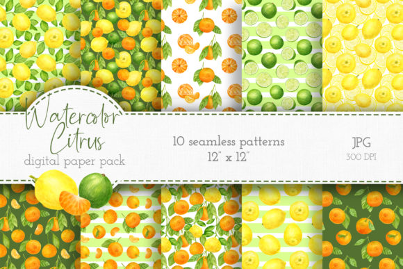 Citrus Watercolor Digital Paper Pack