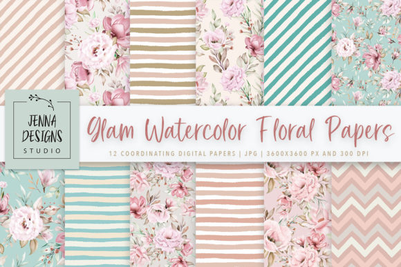 Glam Watercolor Florals Paper Pack