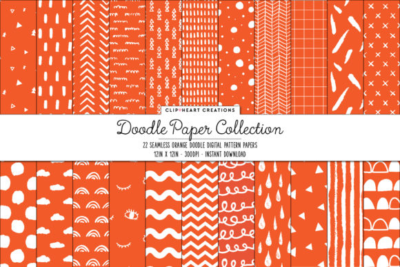 Orange Doodle Seamless Digital Papers